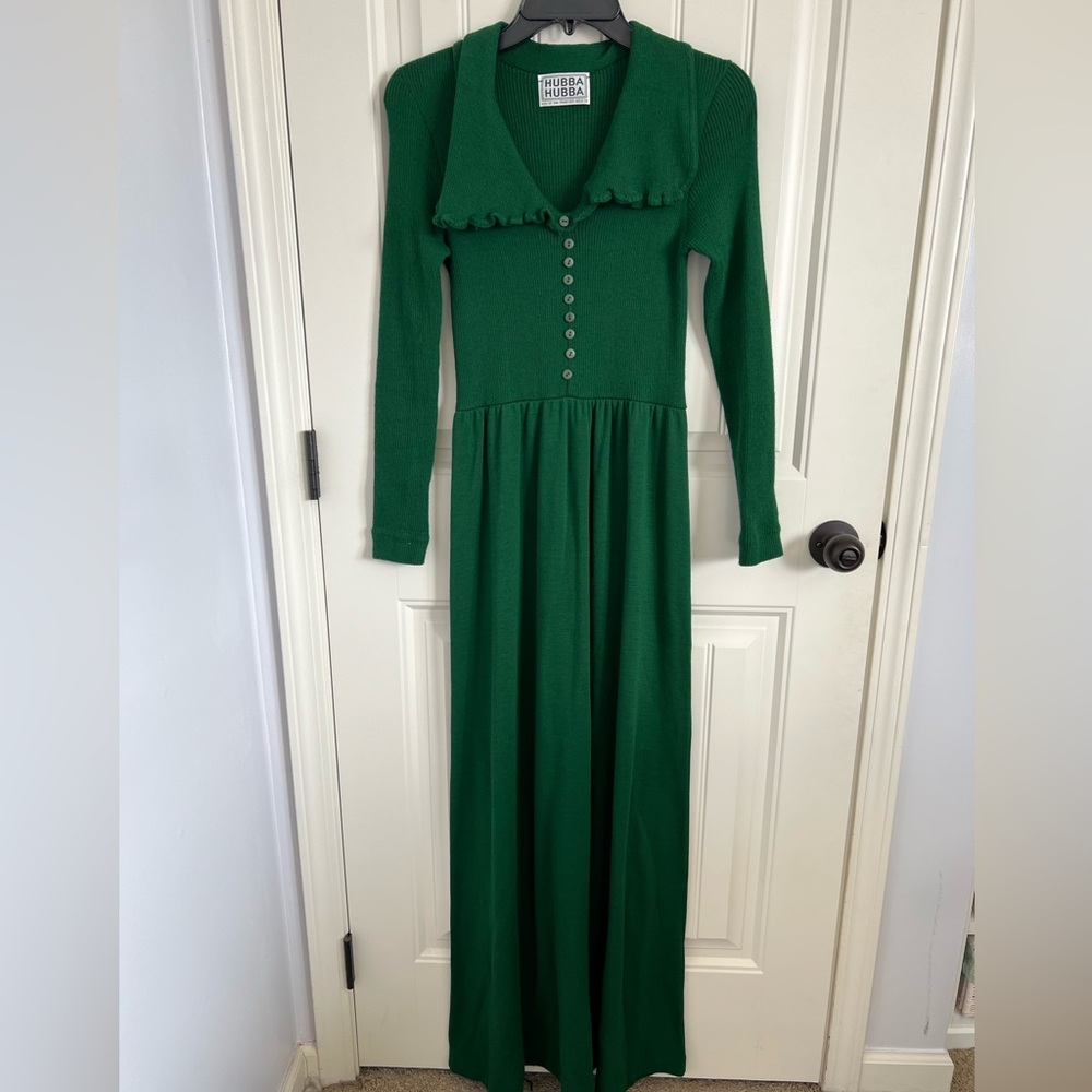 Vintage 1970s Hubba Hubba green collared knit dress size 9/10